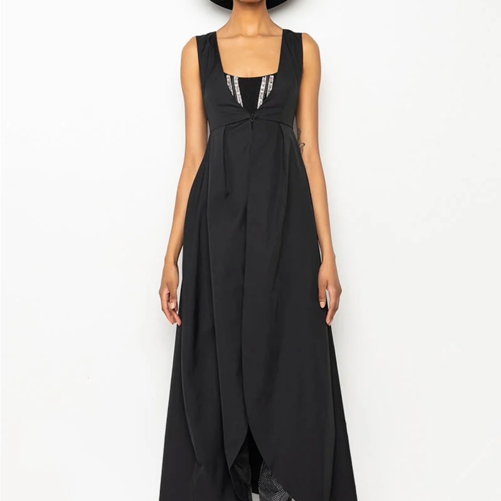 Elegant Black Maxi Trench Vest